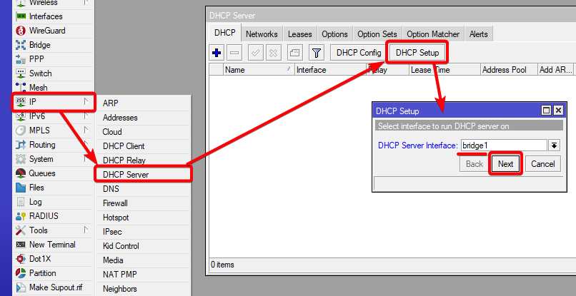 نمای واقعی DHCP Setup در MikroTik RouterOS