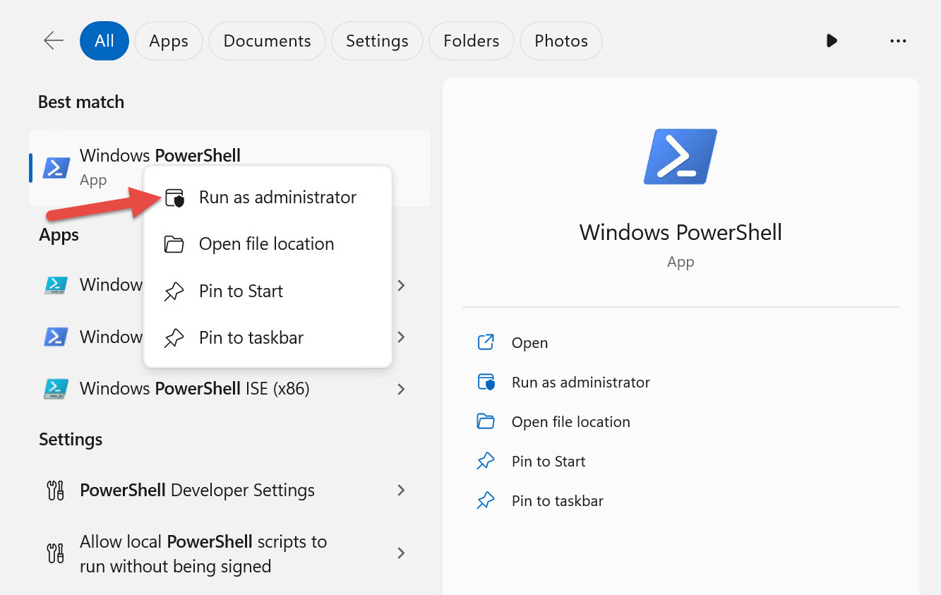 Run PowerShell as administrator