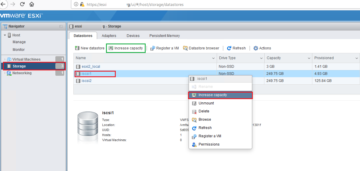 افزایش واقعی ظرفیت Datastore در ESXi Host Client