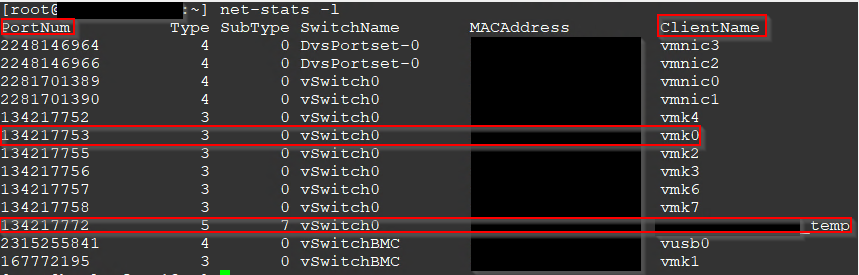 خروجی واقعی net-stats در ESXi