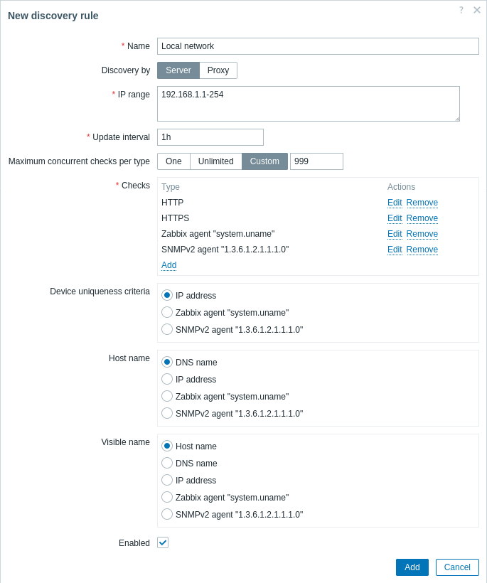 صفحه واقعی Network Discovery Rule در Zabbix