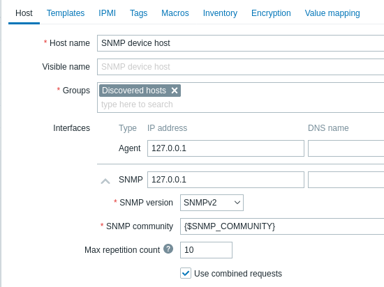 نمونه واقعی تنظیم Host مبتنی بر SNMP در Zabbix